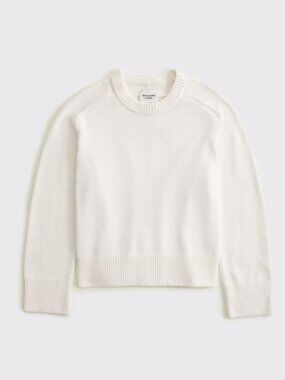 Abercrombie & Fitch The A&F Madeline Crew Sweater Boxy Cream Small Cotton Blend